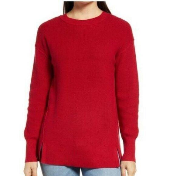 Copied - Caslon Crew Neck Rib Tunic Sweater in Red Chili Size Small‎ NEW - Picture 1 of 7